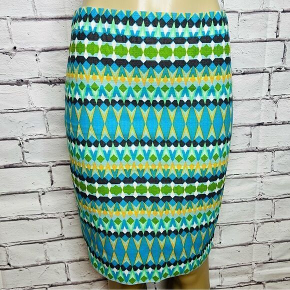 J Crew The Pencil Skirt Basketweave Cotton Multi Color Style size 6 - Picture 1 of 5